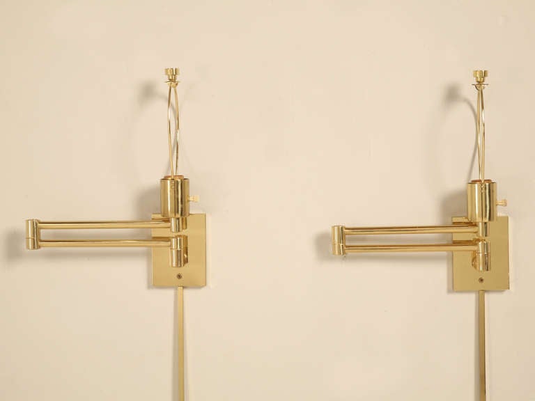 Pair Solid Brass Swing Arm Sconces by Hansen New York 4