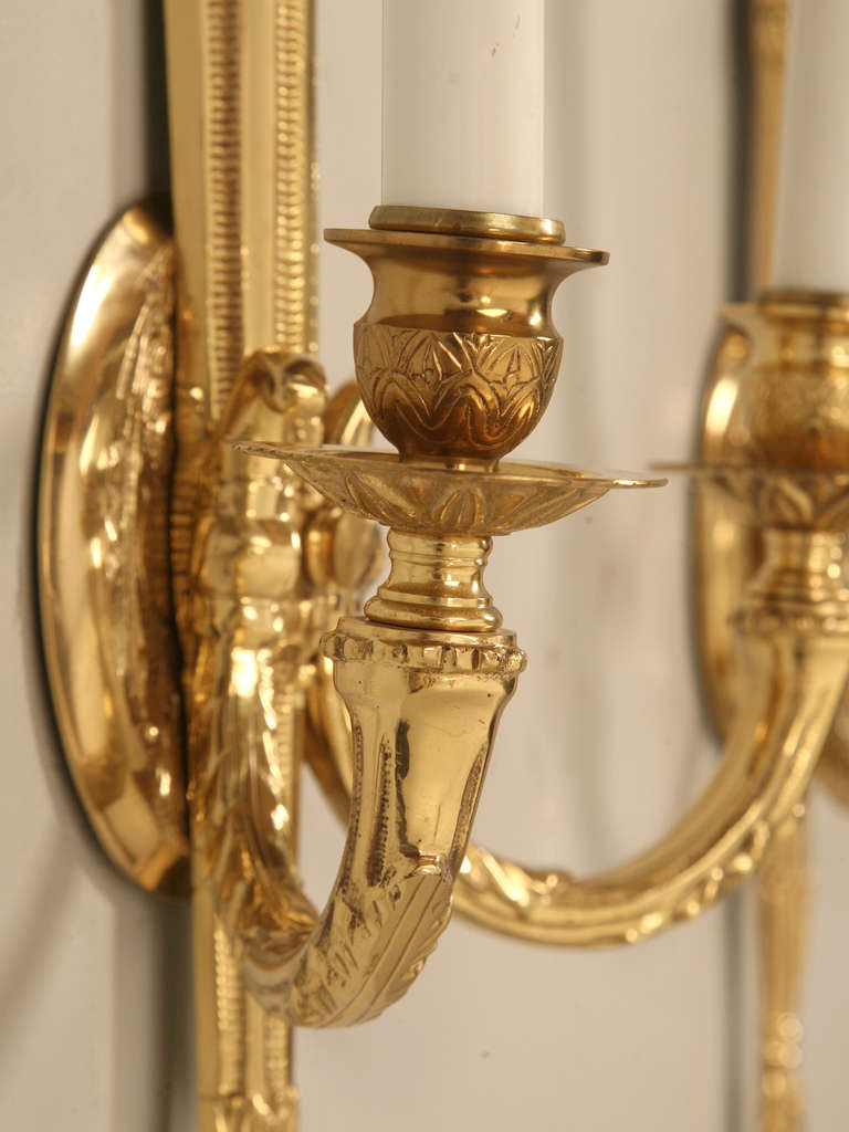 Late 20th Century Vintage Solid Brass French Sconces