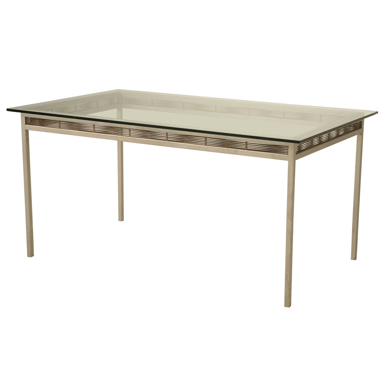 Heltzer Stainless Steel, Copper and Glass Indoor or Outdoor Modern Dining Table For Sale