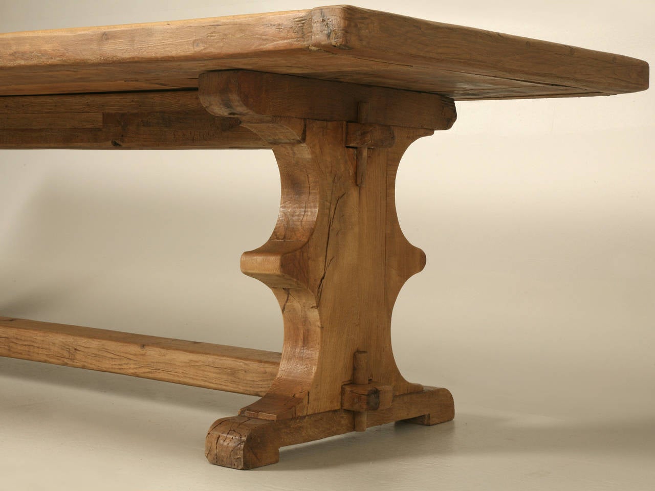 Antique French White Oak Trestle Dining Table 1