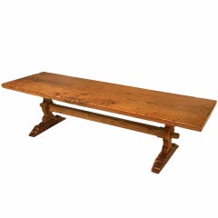 Spectacular Solid Antique French Oak One Board Top Trestle Farm Table