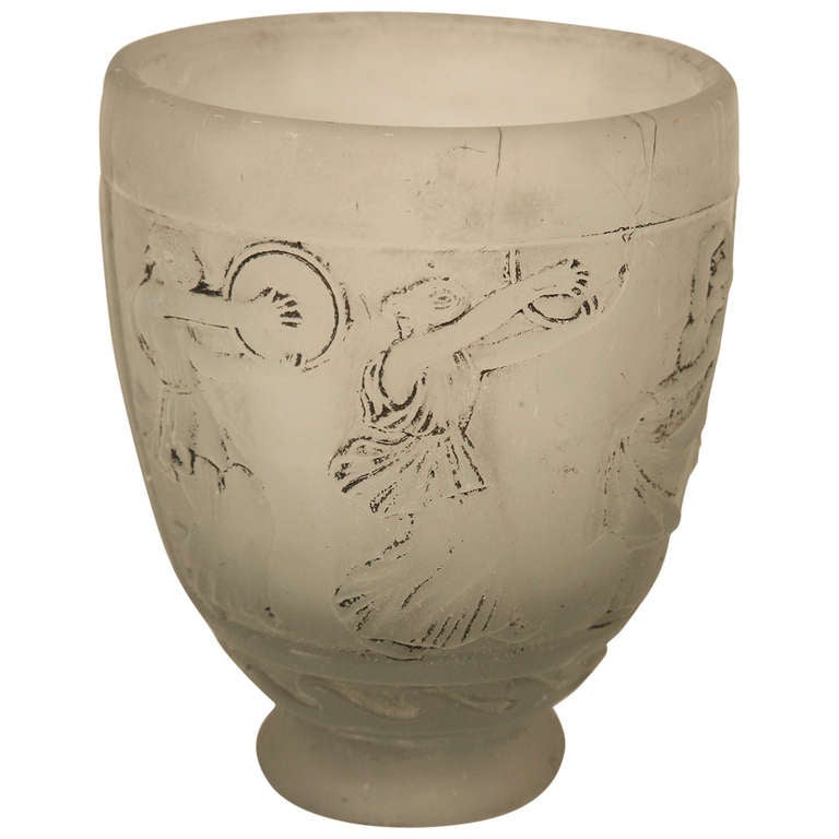 Signed Georges de Feure Molded Pressed Glass Vase For Sale