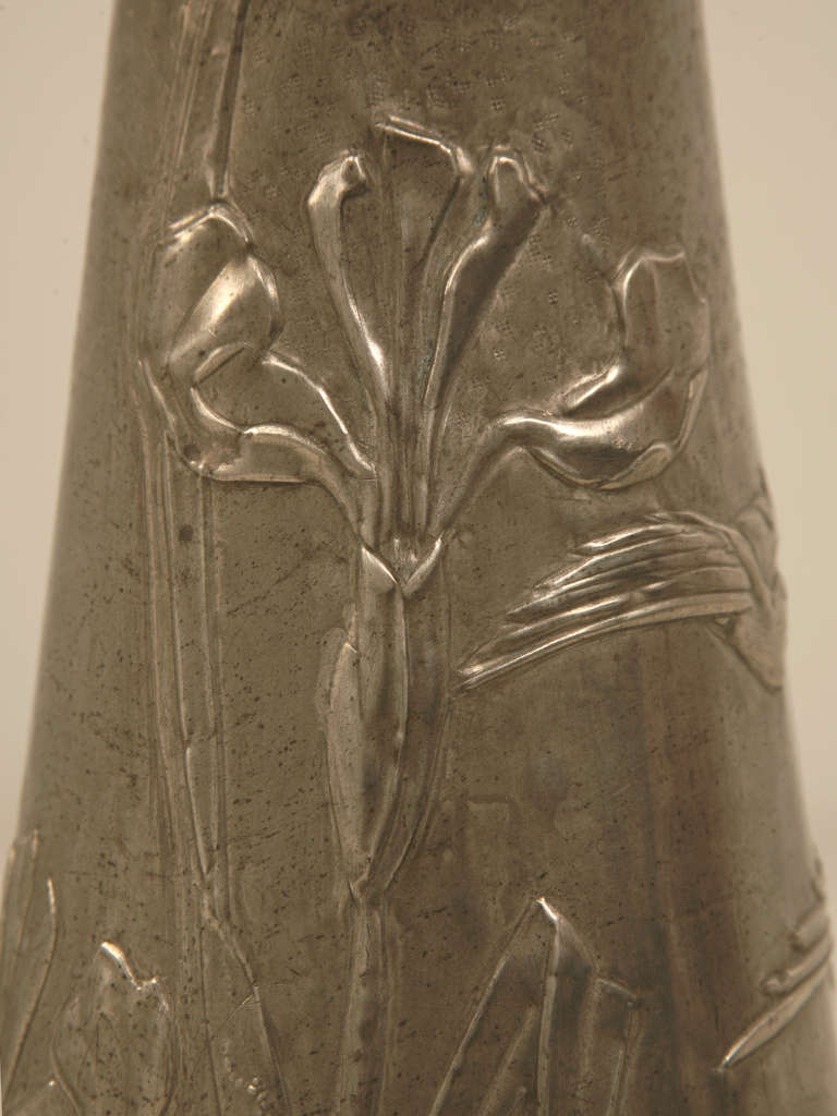 Signed French Art Nouveau Metal Vase 1