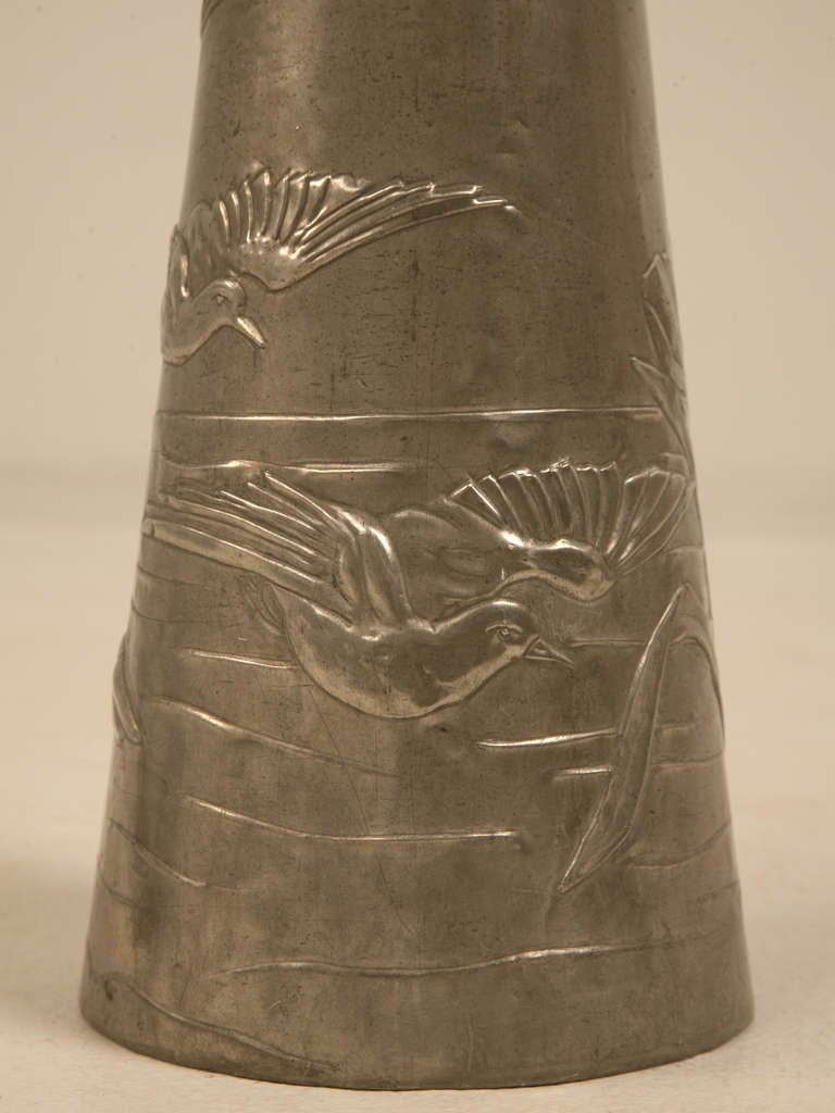 Signed French Art Nouveau Metal Vase 3