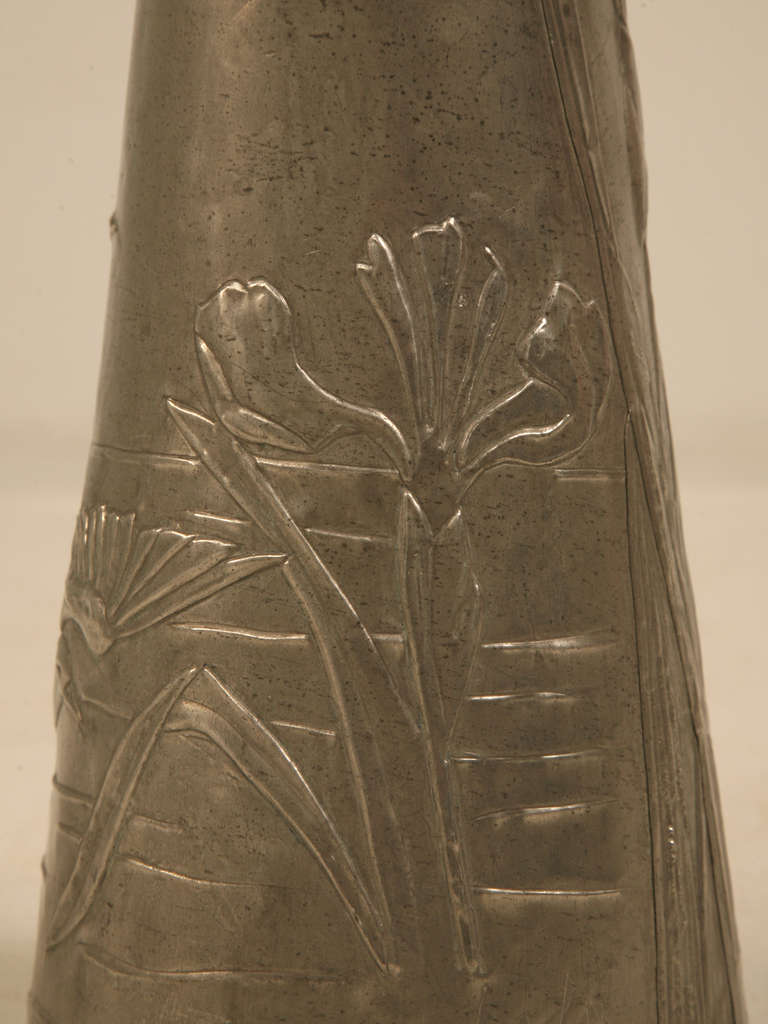 Signed French Art Nouveau Metal Vase 5