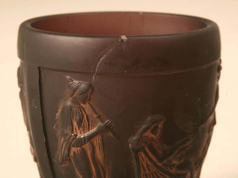 Hand-Crafted Manufactured by Daum Nancy Molded Glass Vase Signed Georges de Feure For Sale