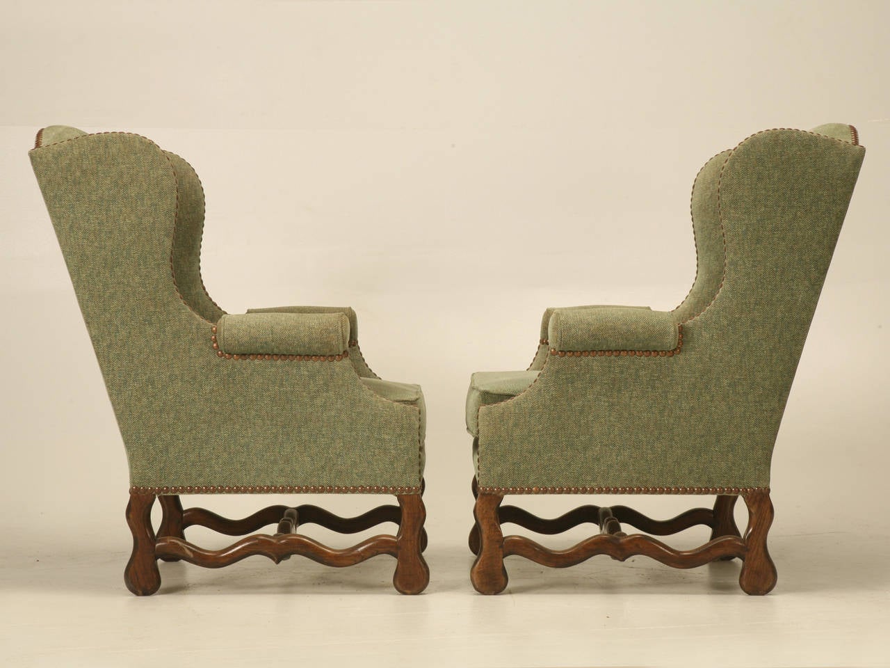 Vintage French Pair of Os de Mouton Wingback Armchairs 2