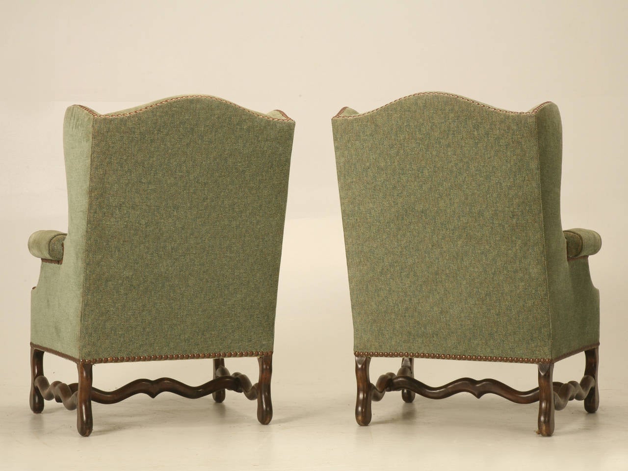 Vintage French Pair of Os de Mouton Wingback Armchairs 3