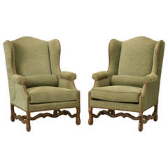 Vintage French Pair of Os de Mouton Wingback Armchairs 10