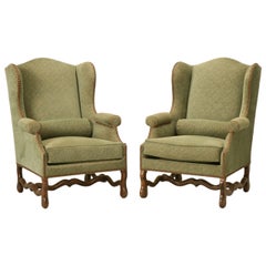 Vintage French Pair of Os de Mouton Wingback Armchairs