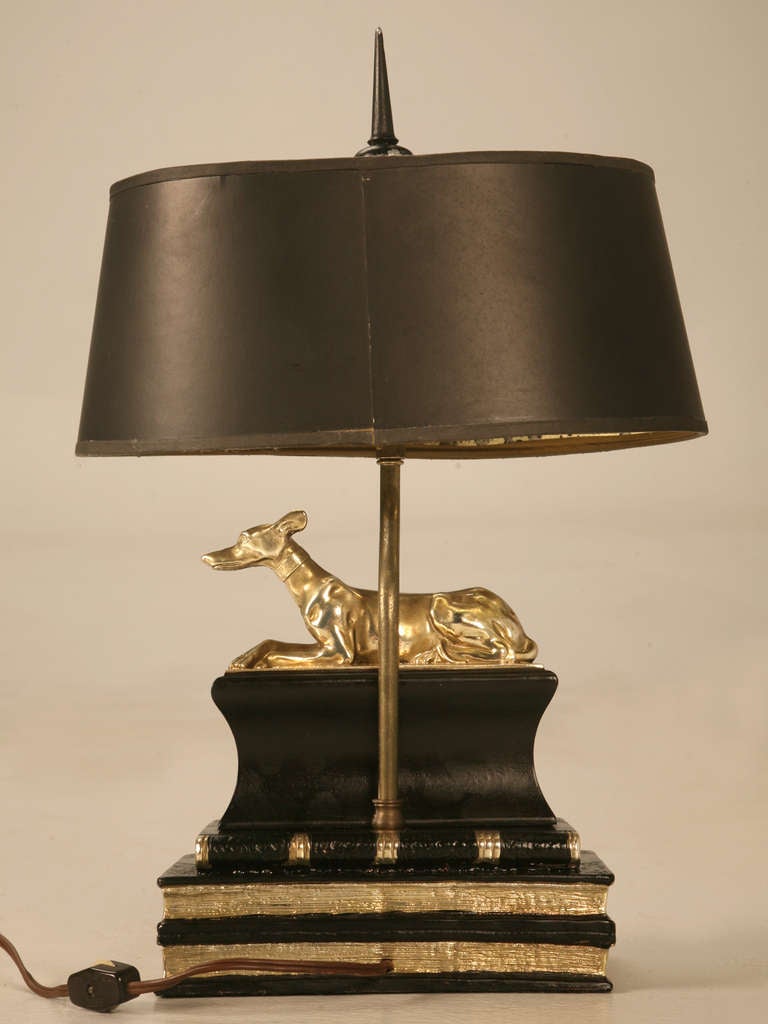 Late 20th Century Stately Vintage Chapman Desk or Table Lamp w/Statuesque Solid Brass Whippet Dog