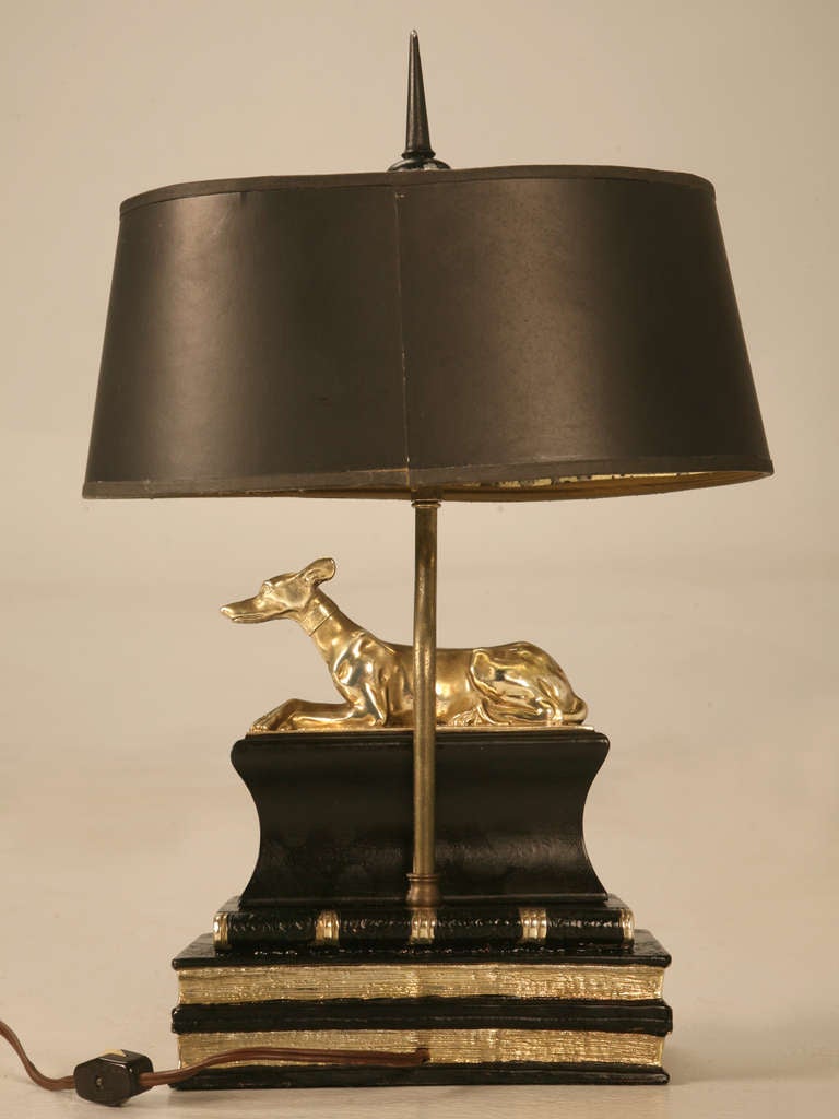 Stately Vintage Chapman Desk or Table Lamp w/Statuesque Solid Brass Whippet Dog 1