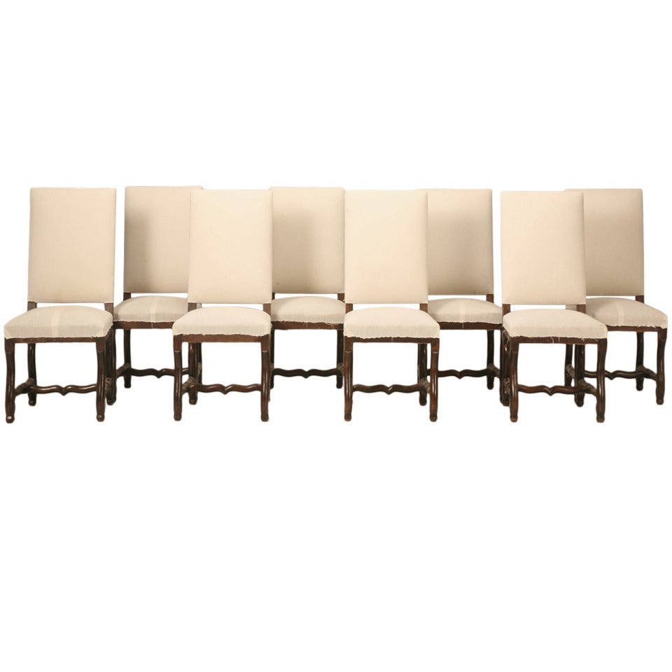 Set of Eight Antique French Oak Os de Mouton Chairs, Circa 1870