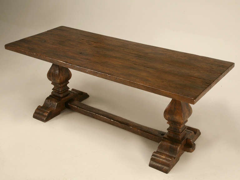 Rustic Antique French Solid Oak Farm Table w/Trestle Base at 1stdibs