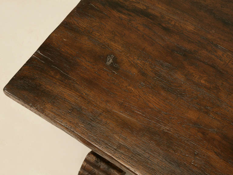 20th Century Rustic Antique French Solid Oak Farm Table w/Trestle Base