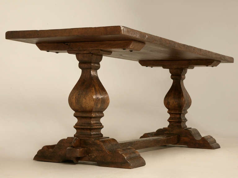 Rustic Antique French Solid Oak Farm Table w/Trestle Base 2