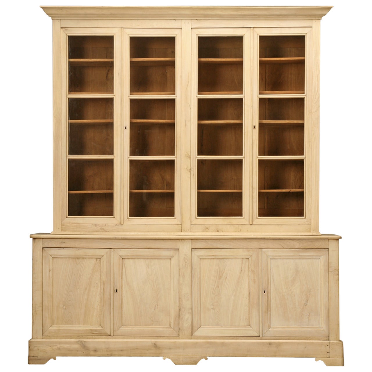 French Walnut Bookcase or China Cabinet in a Limed Finish, circa 1800s