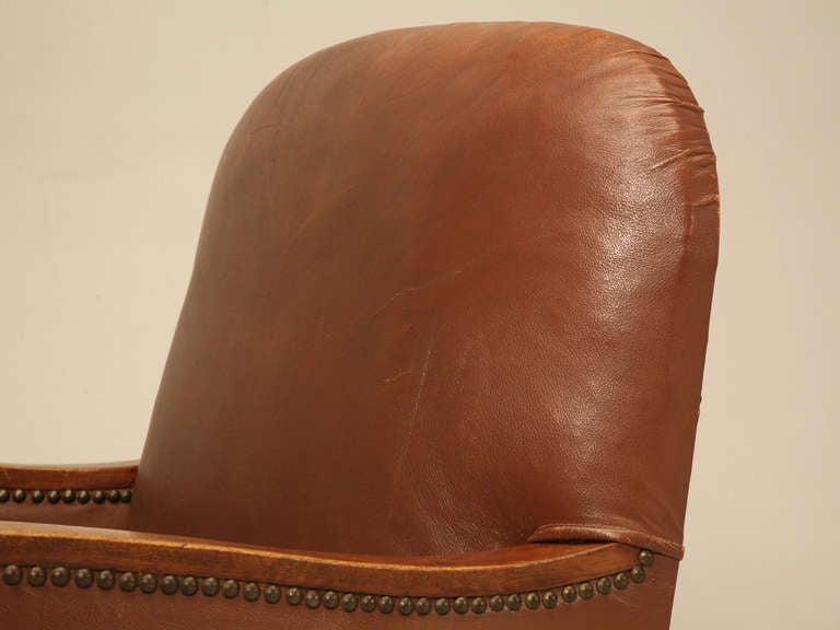 Circa 1940's French Leather Club Chair with Unusual Paw Feet In Good Condition In Chicago, IL