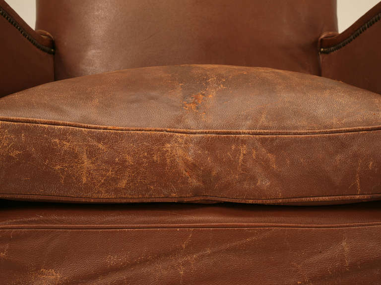 Circa 1940's French Leather Club Chair with Unusual Paw Feet 1