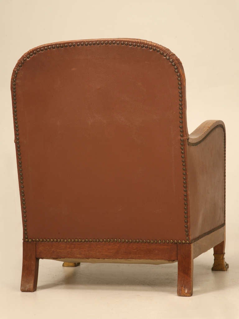 Circa 1940's French Leather Club Chair with Unusual Paw Feet 4