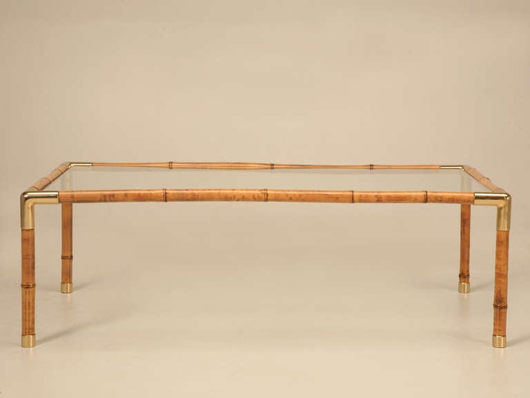 Vintage Bamboo & Brass Coffee Table 3