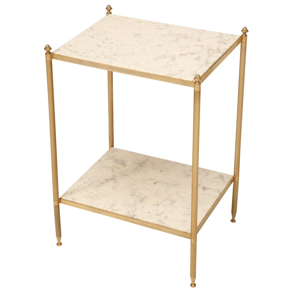 Vintage Marble and Brass Plated 2-Tier Table