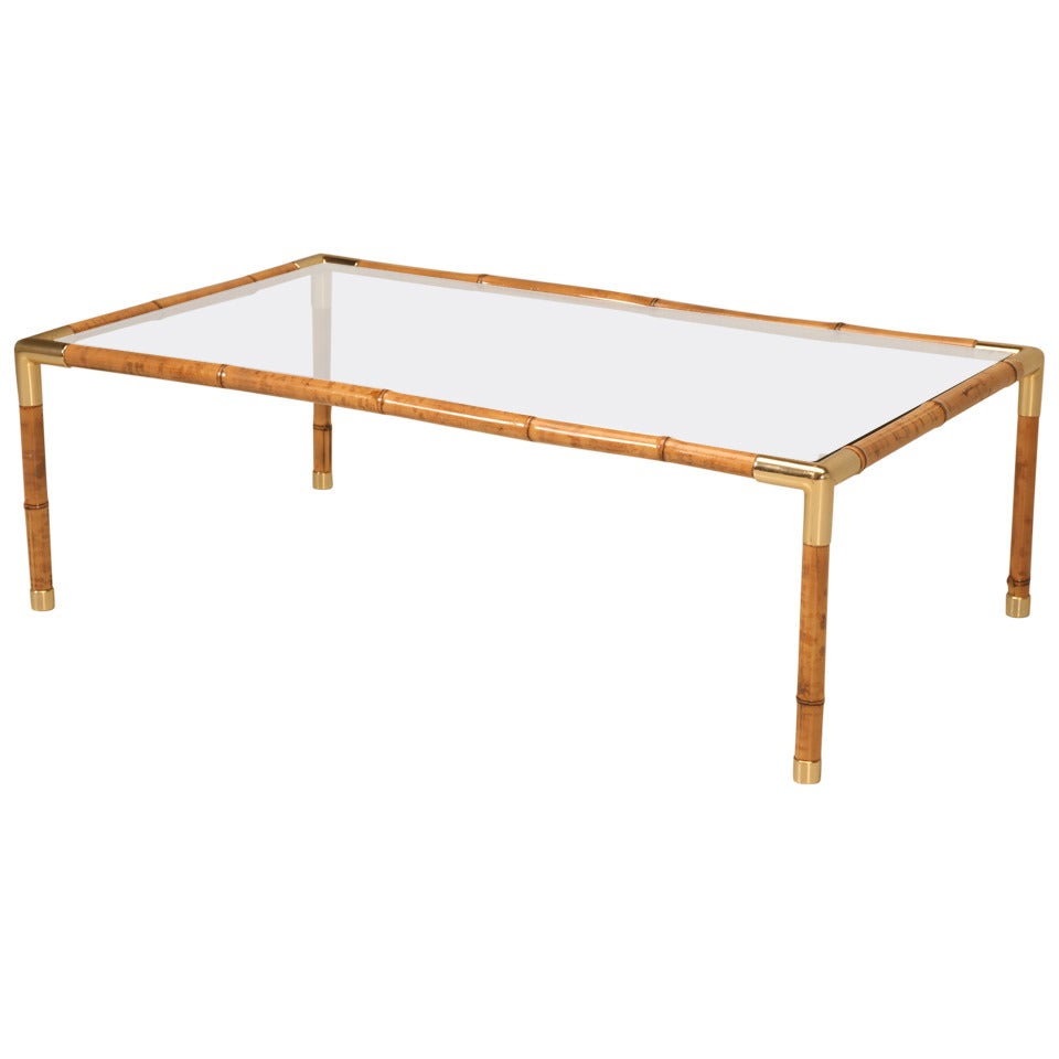 Vintage Bamboo & Brass Coffee Table