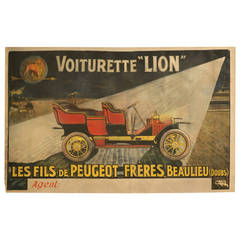 Antique Automobile Poster for Voiturette "Lion" Peugeot by Cram, circa 1905-1909