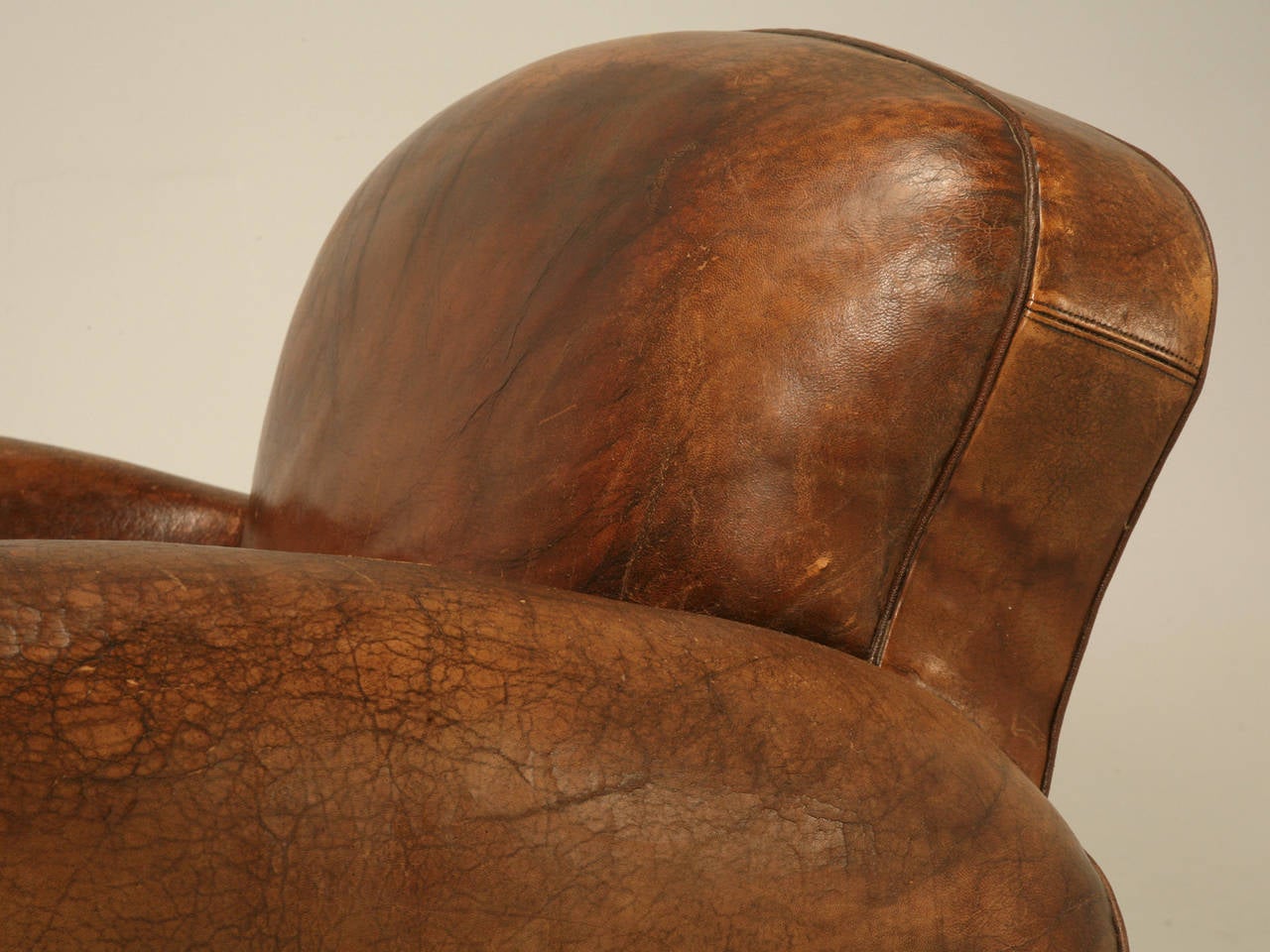 Mid-20th Century French Art Deco Leather Club Chairs, Unrestored