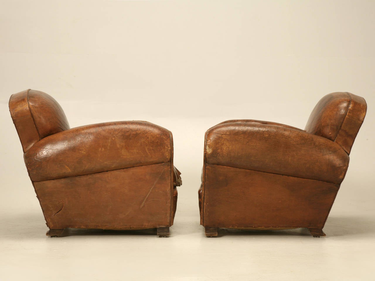 French Art Deco Leather Club Chairs, Unrestored 5
