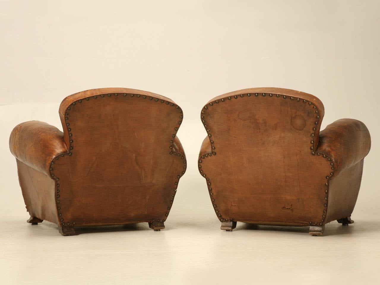 French Art Deco Leather Club Chairs, Unrestored 6