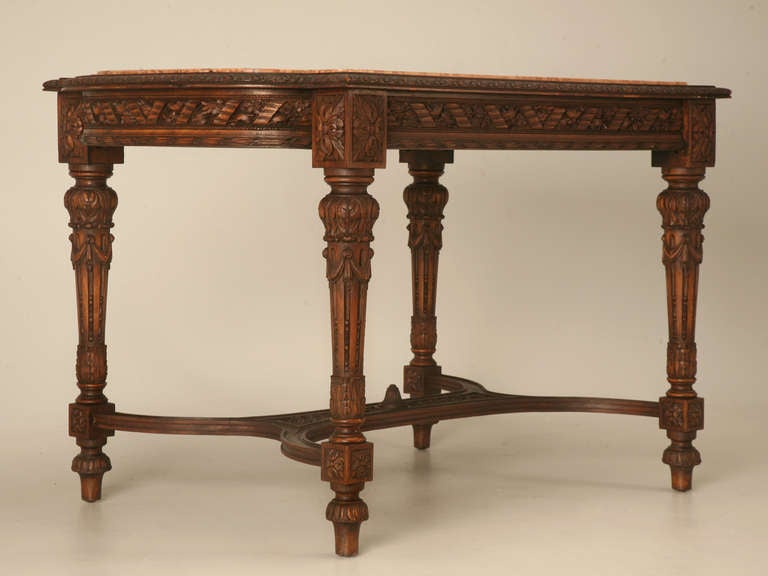19th Century Stellar Original Antique French Hand Carved Walnut Louis XVI Hall/Library Table