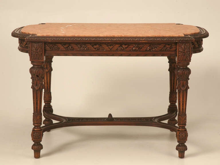 Stellar Original Antique French Hand Carved Walnut Louis XVI Hall/Library Table 1