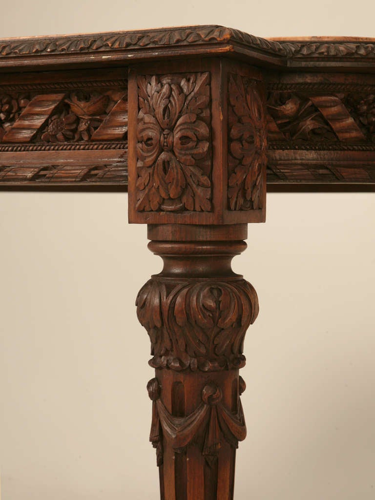 Stellar Original Antique French Hand Carved Walnut Louis XVI Hall/Library Table 3