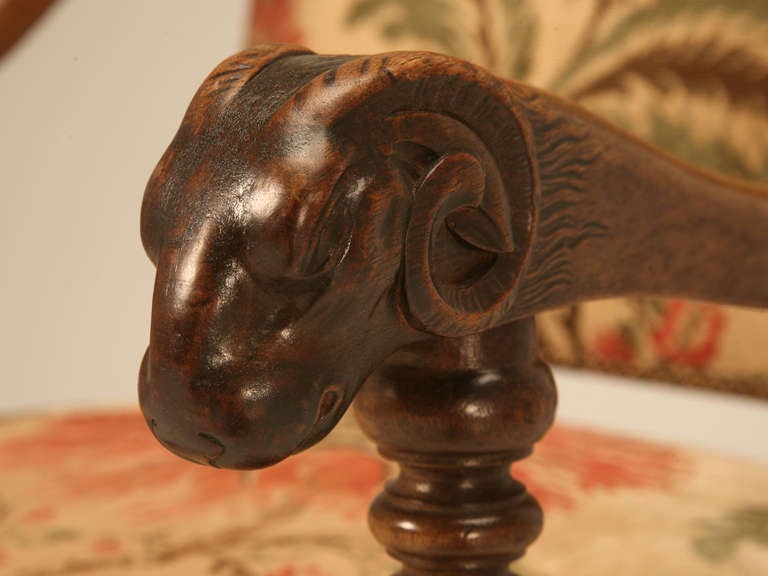 19th Century Magnificent Antique French Throne Chair w/Carved Ram Heads