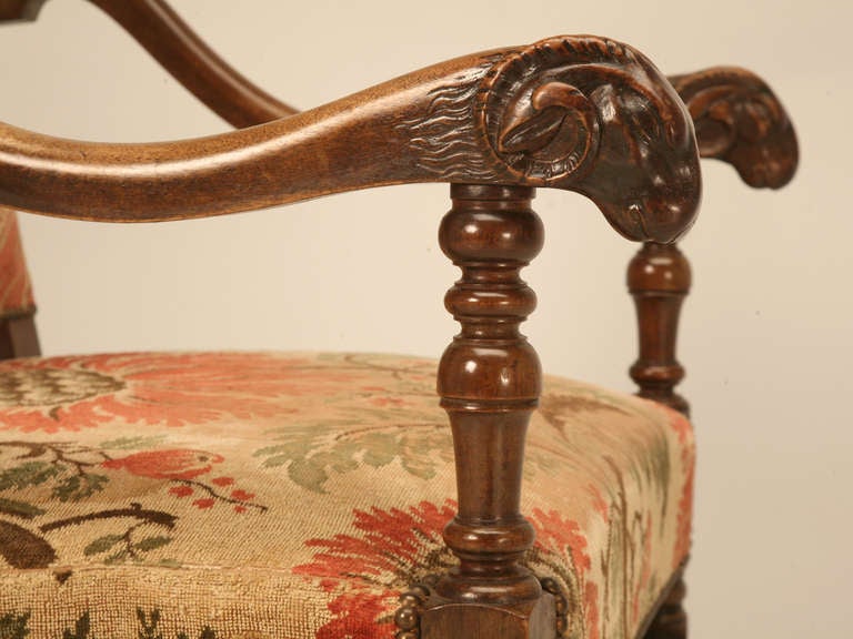 Magnificent Antique French Throne Chair w/Carved Ram Heads 1