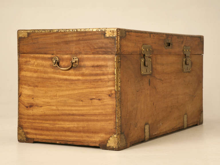 Inscripted;  J.B. Aurard l'officier d'infanterie de Marine military campaign trunk, in exceptional original condition, and would make for a wonderful coffee table. These trunks are also great at the end of a bed to hold blankets and extra bedding,