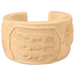 Original Antique Ivory Tribal Cuff Bracelet w/Crocodiles & Cameos