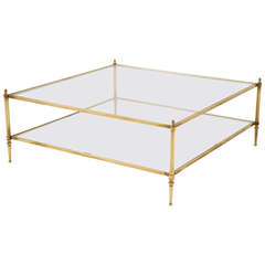 Huge Vintage French Brass and Glass Coffee Table, circa 1970s