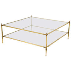 Huge Square Brass and Glass Vintage French Coffee Table, circa 1970s