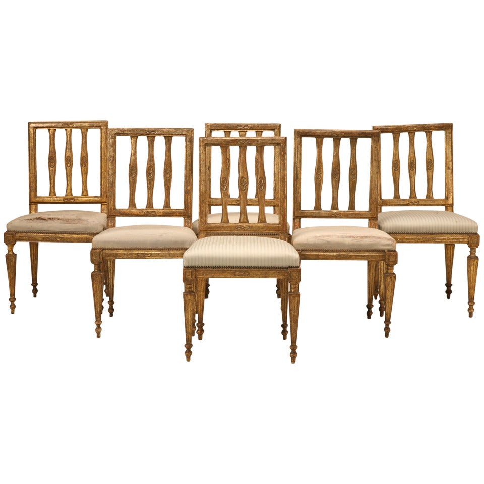 Set of Six Antique Italian Silverleaf Dining Chairs