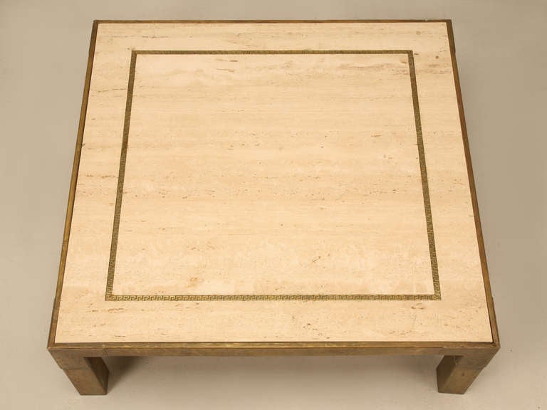 Mid-Century Modern c.1960's Mid-Century French Travertine and Brass Coffee Table