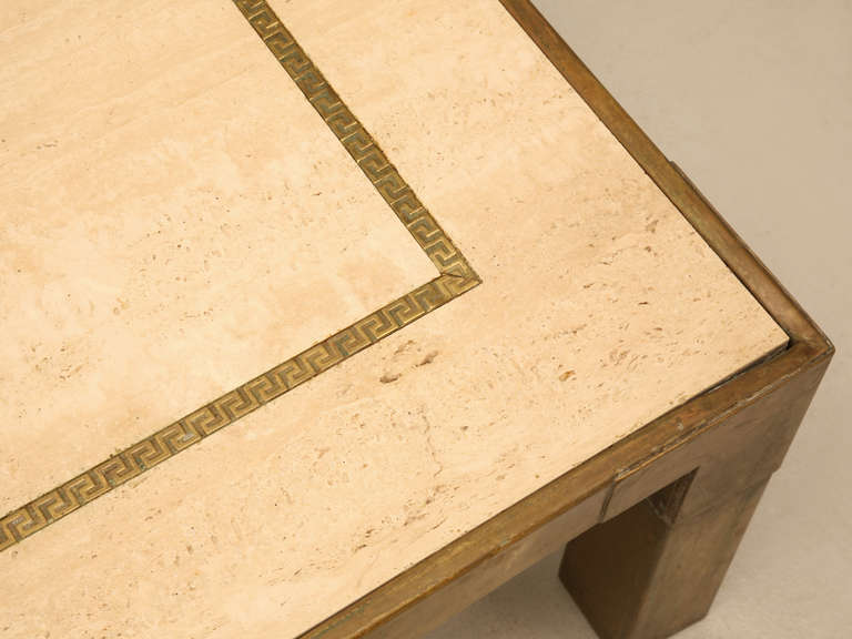 c.1960's Mid-Century French Travertine and Brass Coffee Table In Good Condition In Chicago, IL