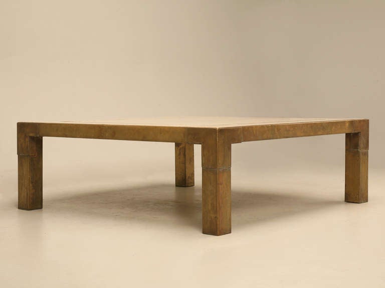 c.1960's Mid-Century French Travertine and Brass Coffee Table 1