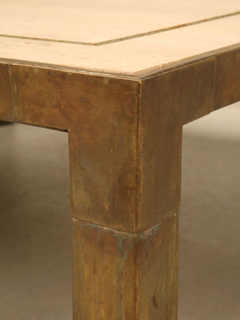 c.1960's Mid-Century French Travertine and Brass Coffee Table 2