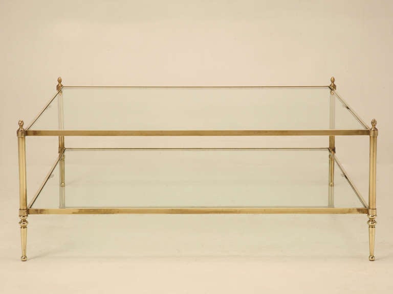 Huge Vintage French Brass and Glass Coffee Table, circa 1970s