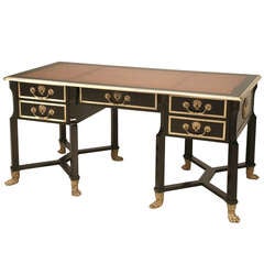Antique Ornate Original French "Bureau Mazarin" Ebonized Mahogany Desk or Dressing Table