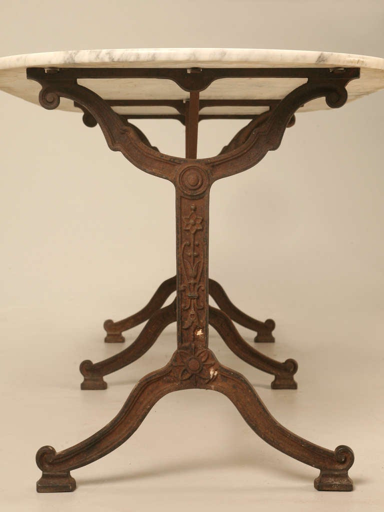 Original Antique French Six Leg Marble Double Length Bistro/Cafe Table