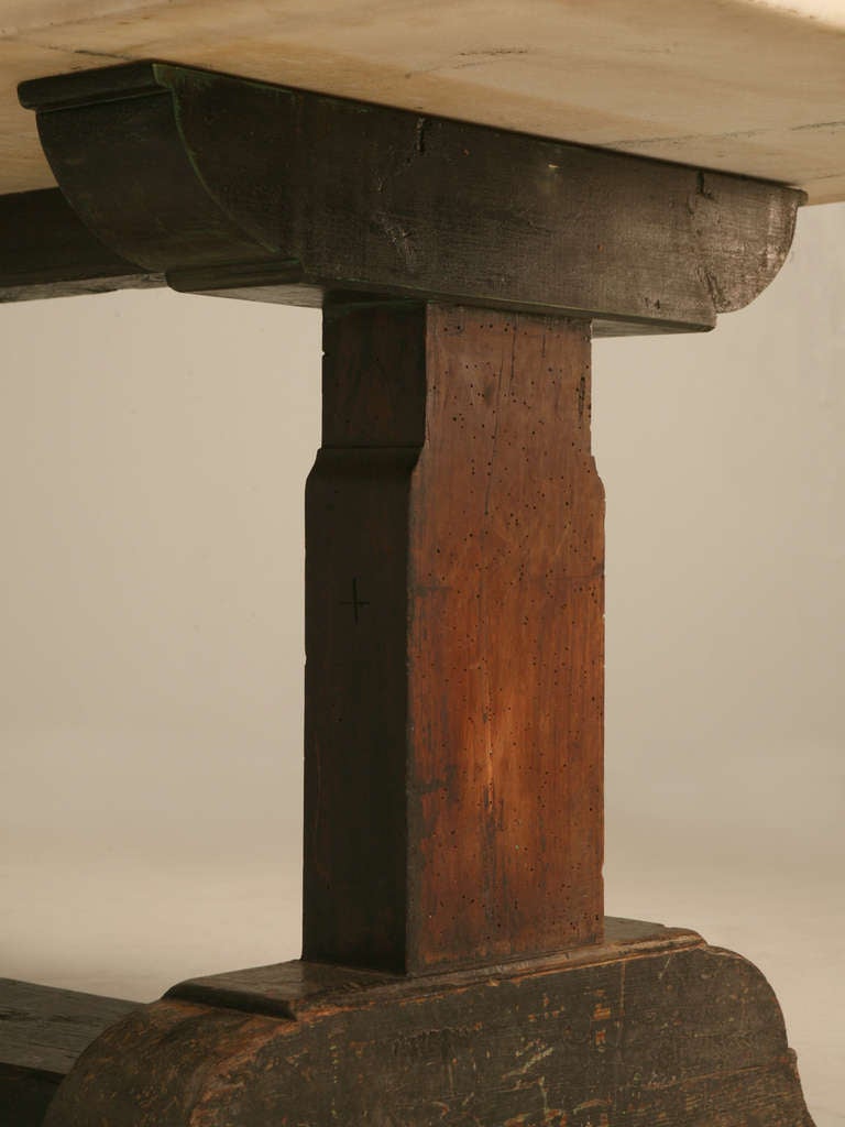 Incredible Original Unrestored Antique Spanish Marble Top Trestle Table 1