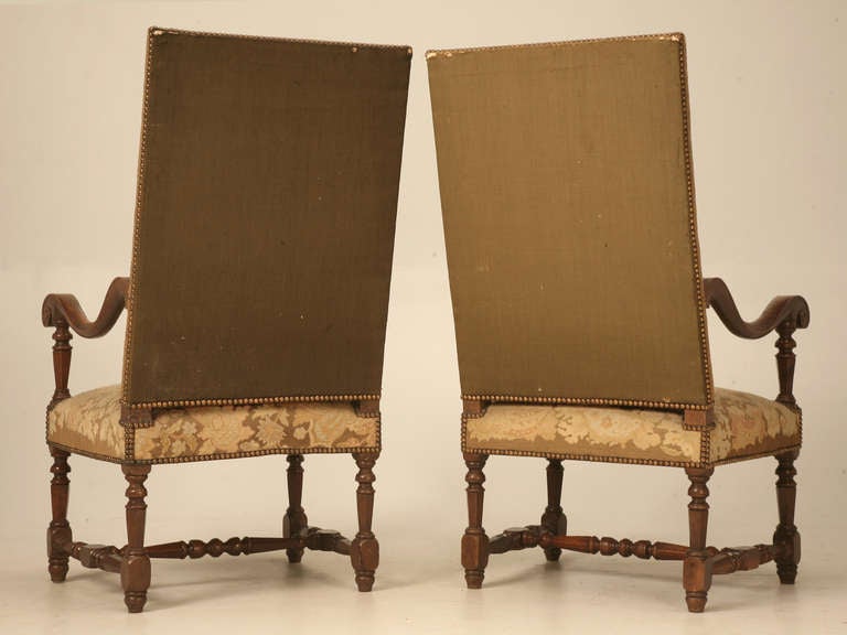 Impressive Pr of Antique French Louis XIII Needlepoint Throne/Dining Chairs 2/4 6